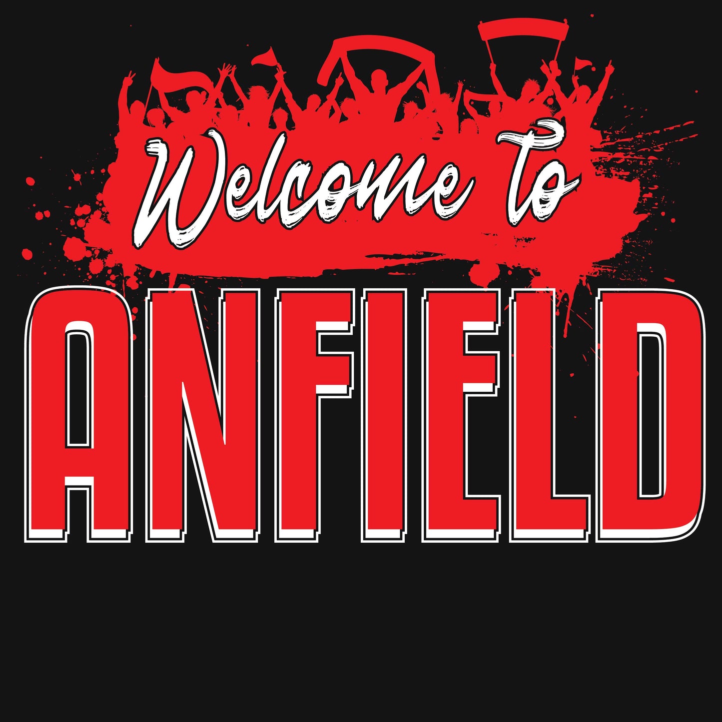 Welcome To Anfield Plain Simple Design. Mock-up of a Welcome To Anfield Tee Shirt From Soccer Shocker With a Red and White Design