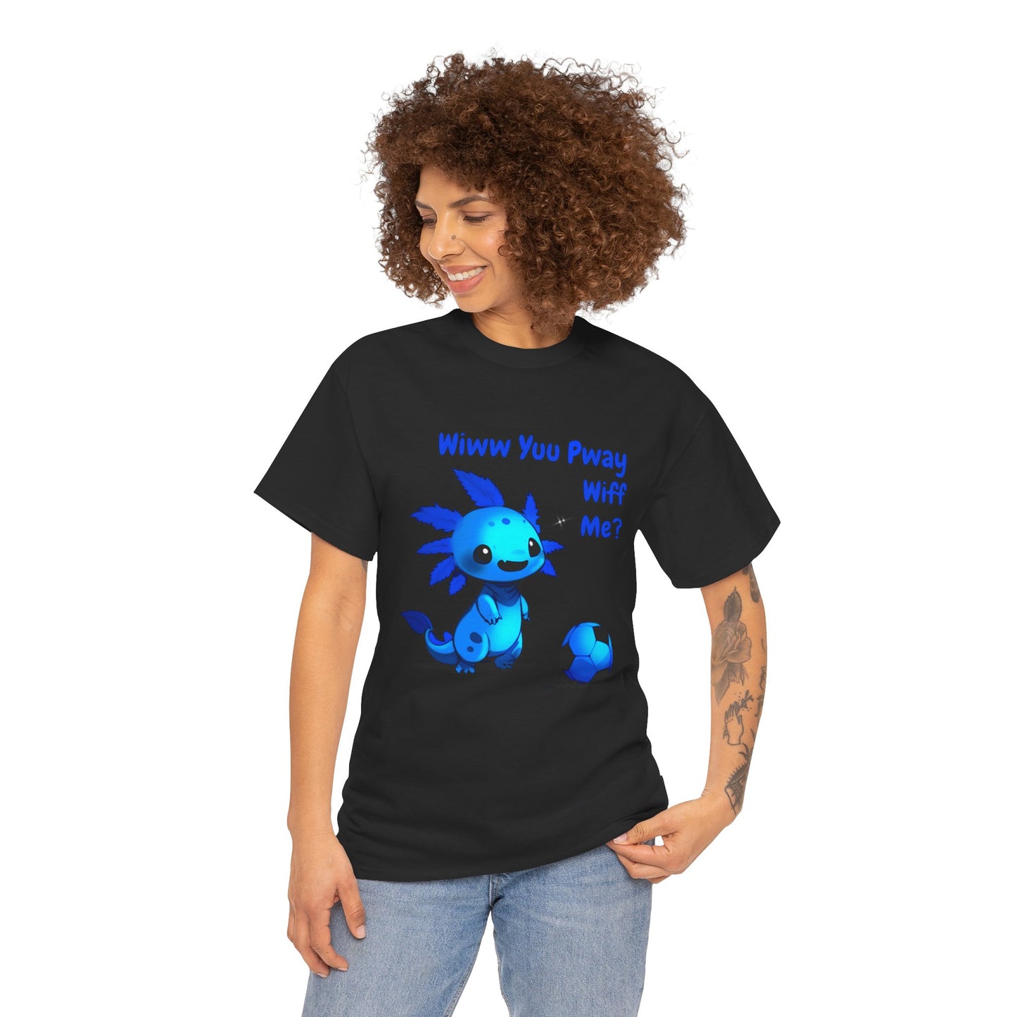 Wiww You Pway Wiff Me Soccer Axolotl Blue Unisex Tee Shirt