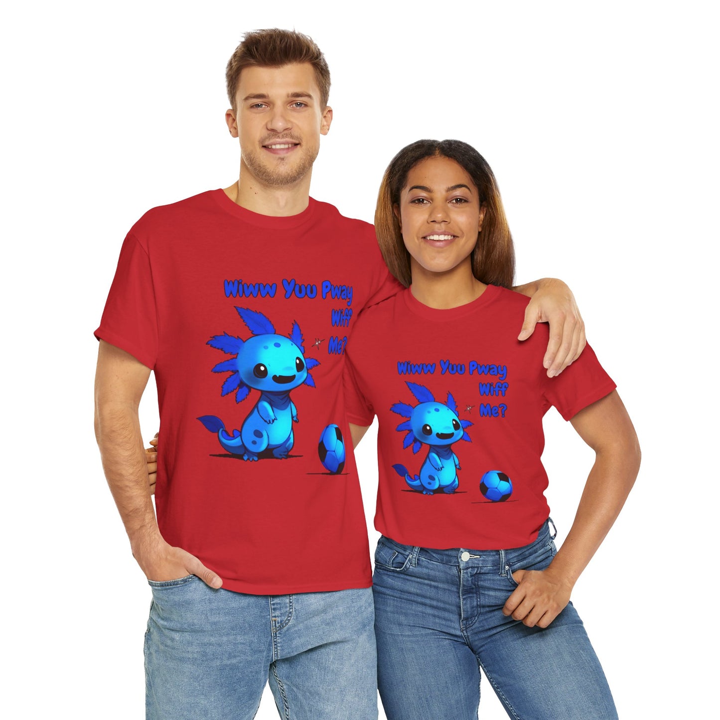 Wiww You Pway Wiff Me Soccer Axolotl Blue Unisex Tee Shirt