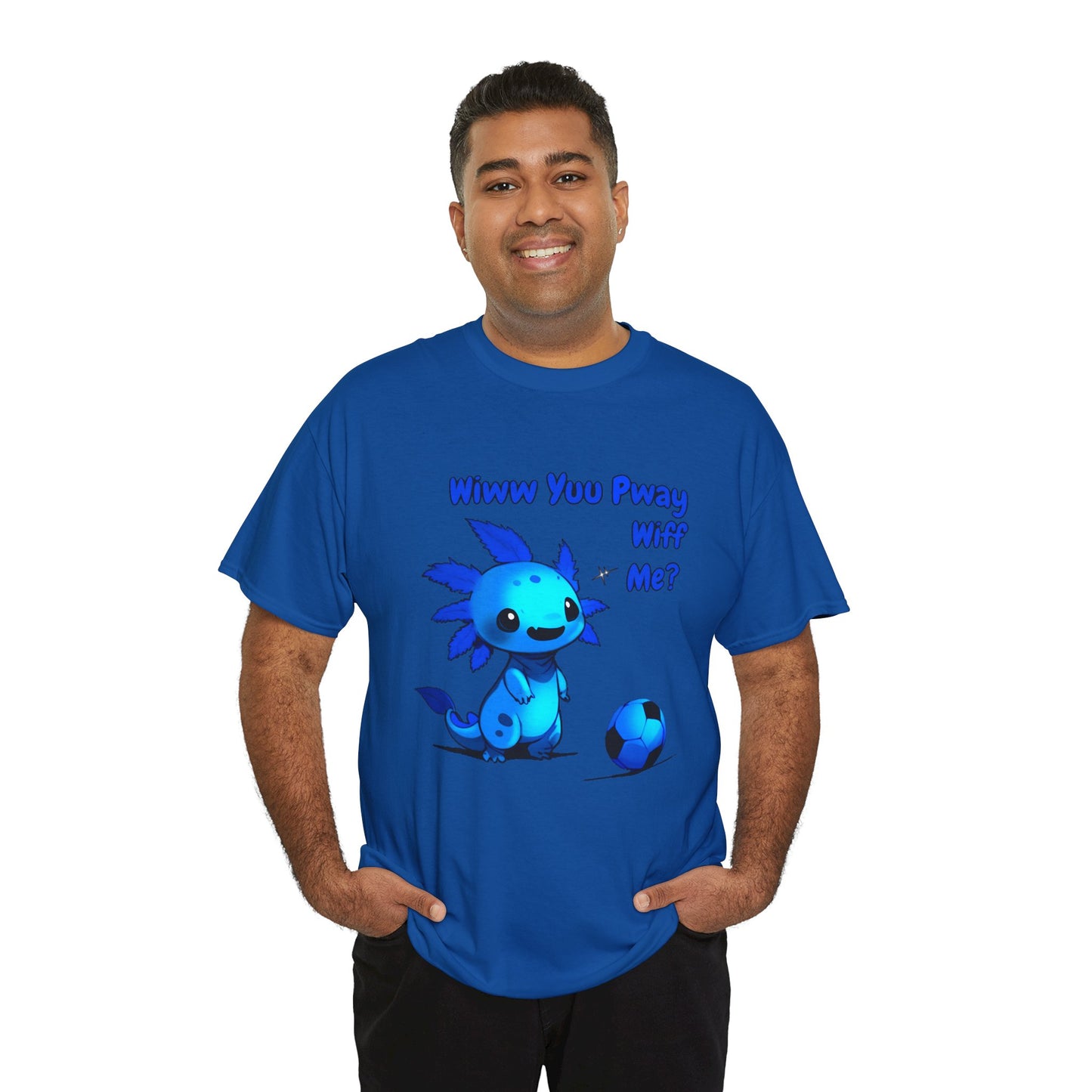 Wiww You Pway Wiff Me Soccer Axolotl Blue Unisex Tee Shirt