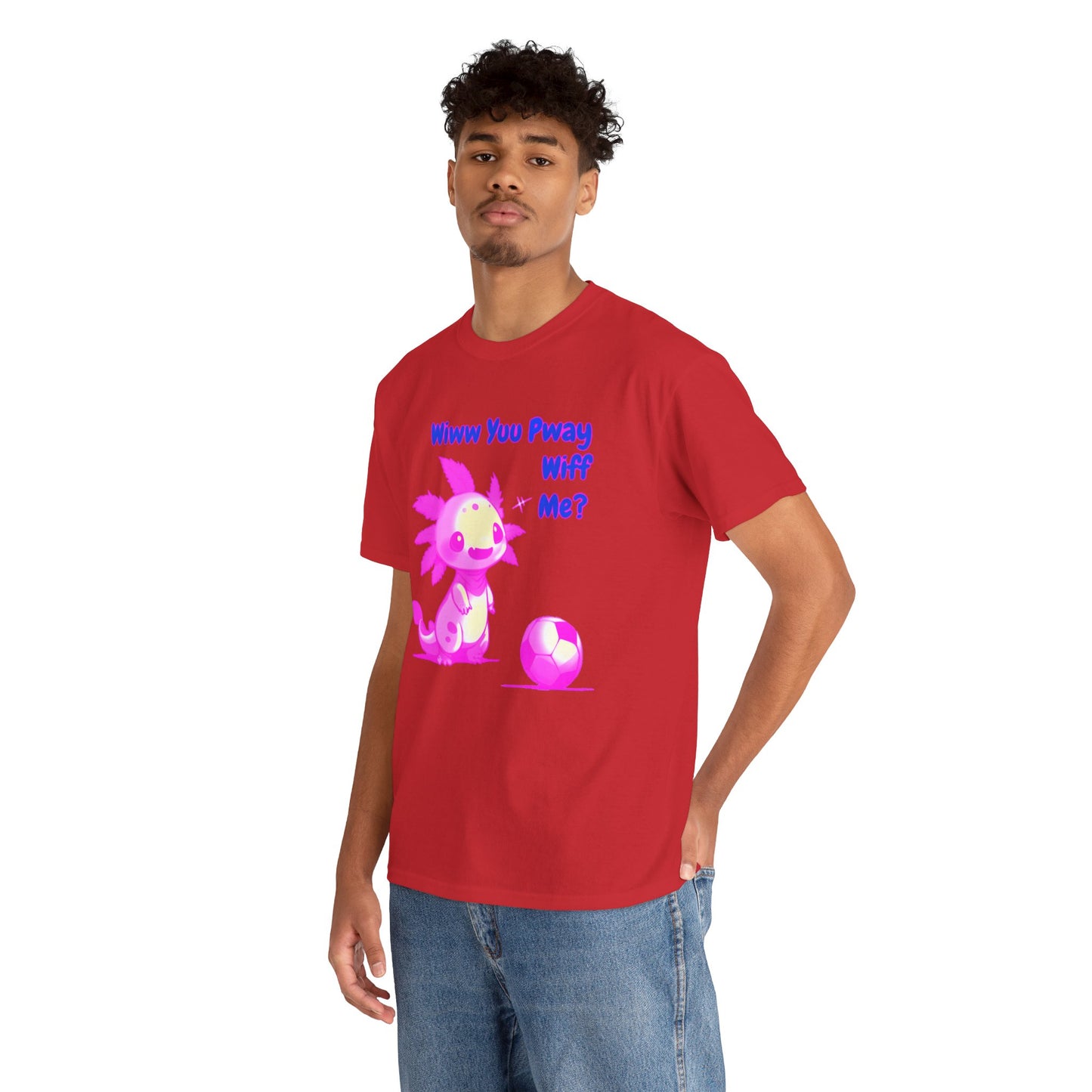 Wiww You Pway Wiff Me Soccer Axolotl Pink Unisex Tee Shirt