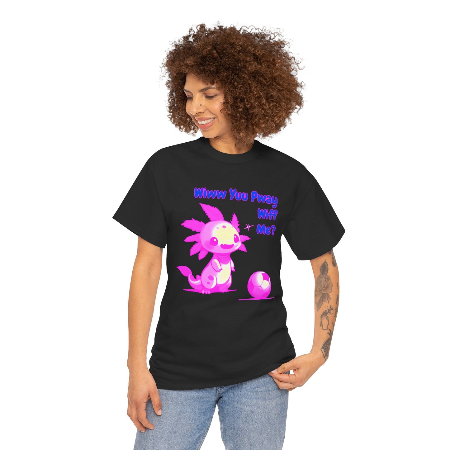 Wiww You Pway Wiff Me Soccer Axolotl Pink Unisex Tee Shirt