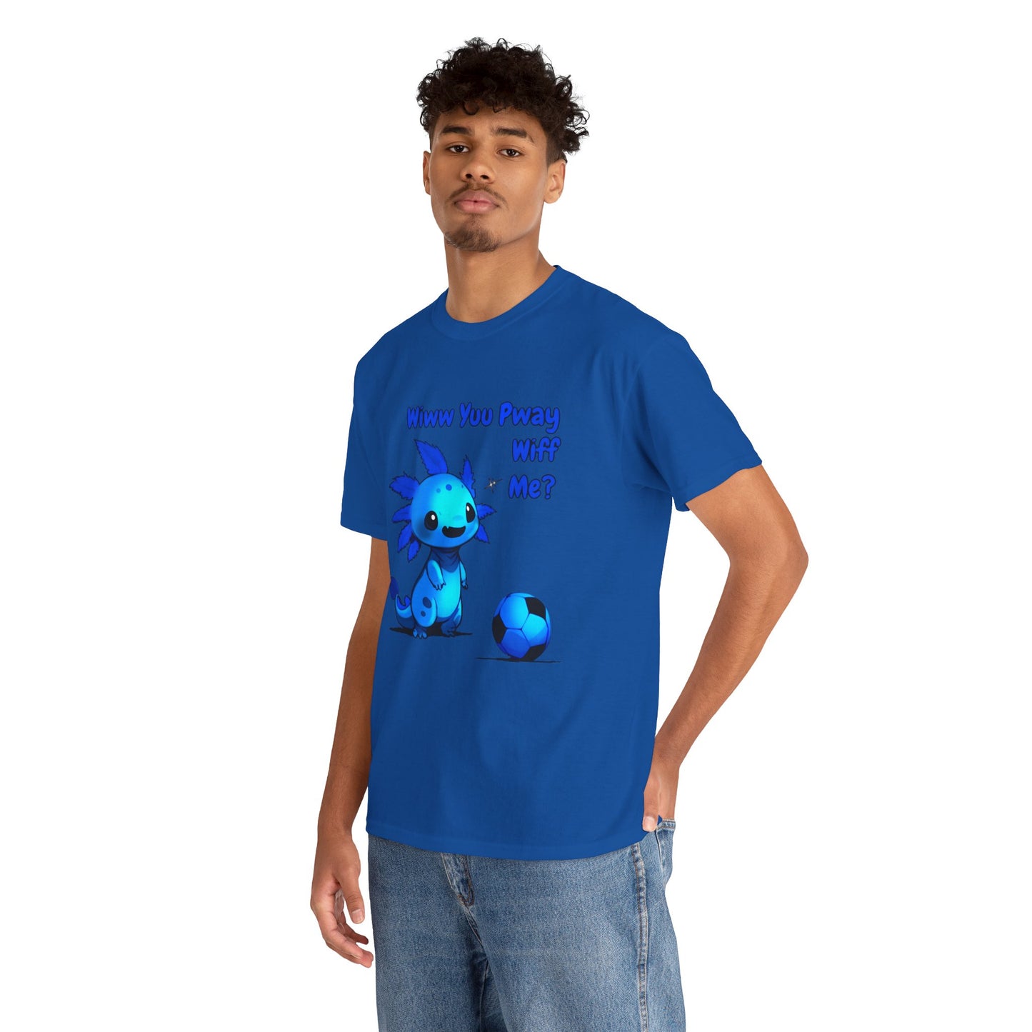 Wiww You Pway Wiff Me Soccer Axolotl Blue Unisex Tee Shirt