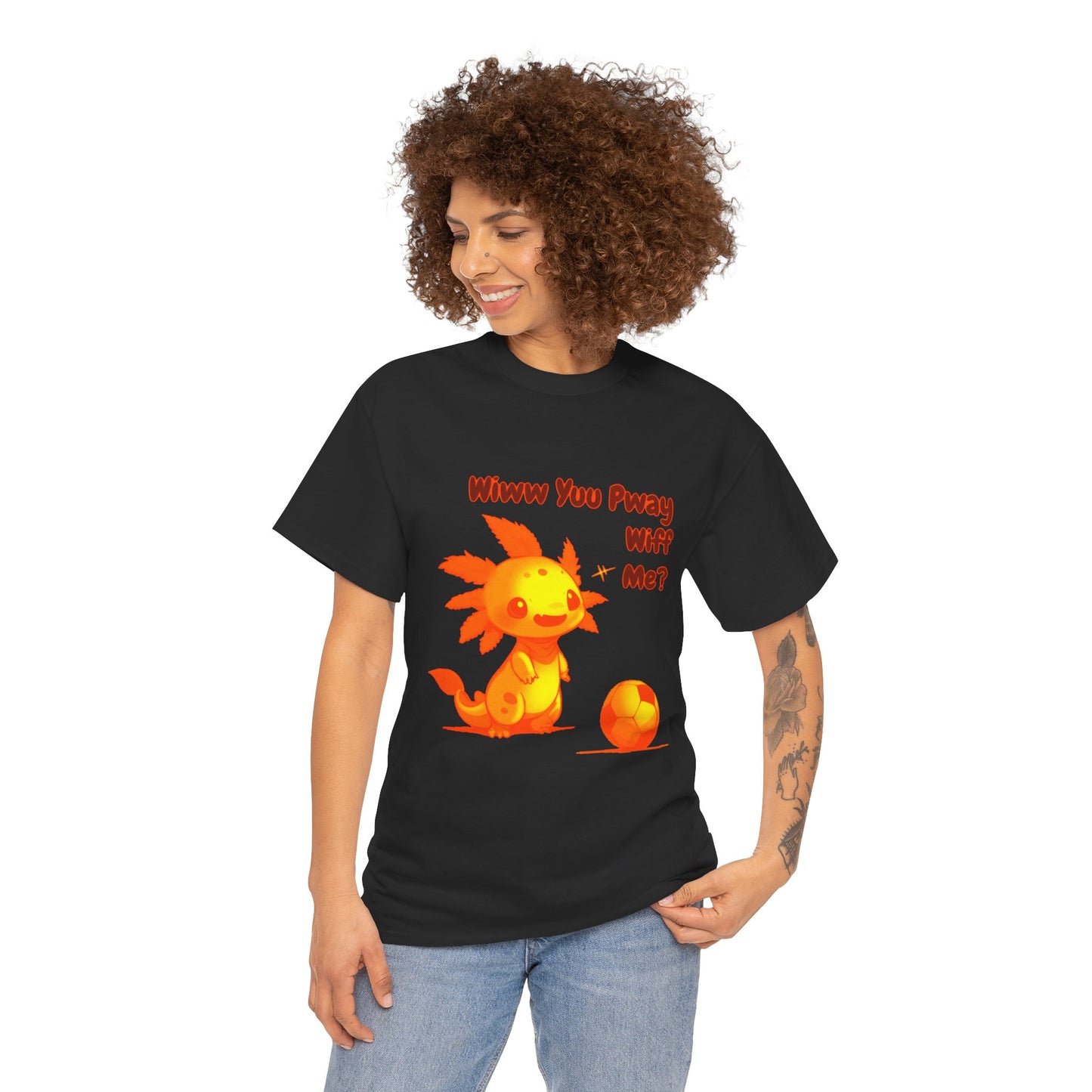 Wiww You Pway Wiff Me Orange Soccer Axolotl Unisex Tee Shirt