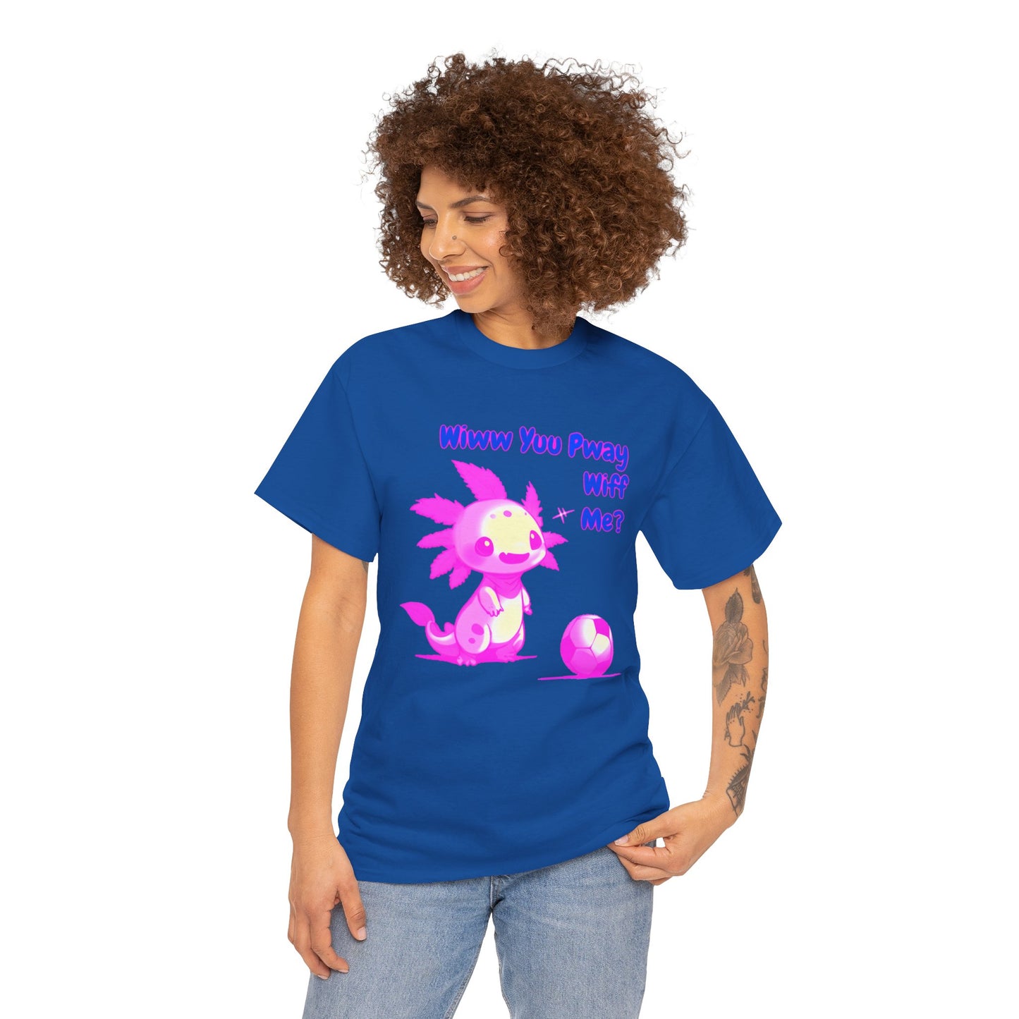 Wiww You Pway Wiff Me Soccer Axolotl Pink Unisex Tee Shirt