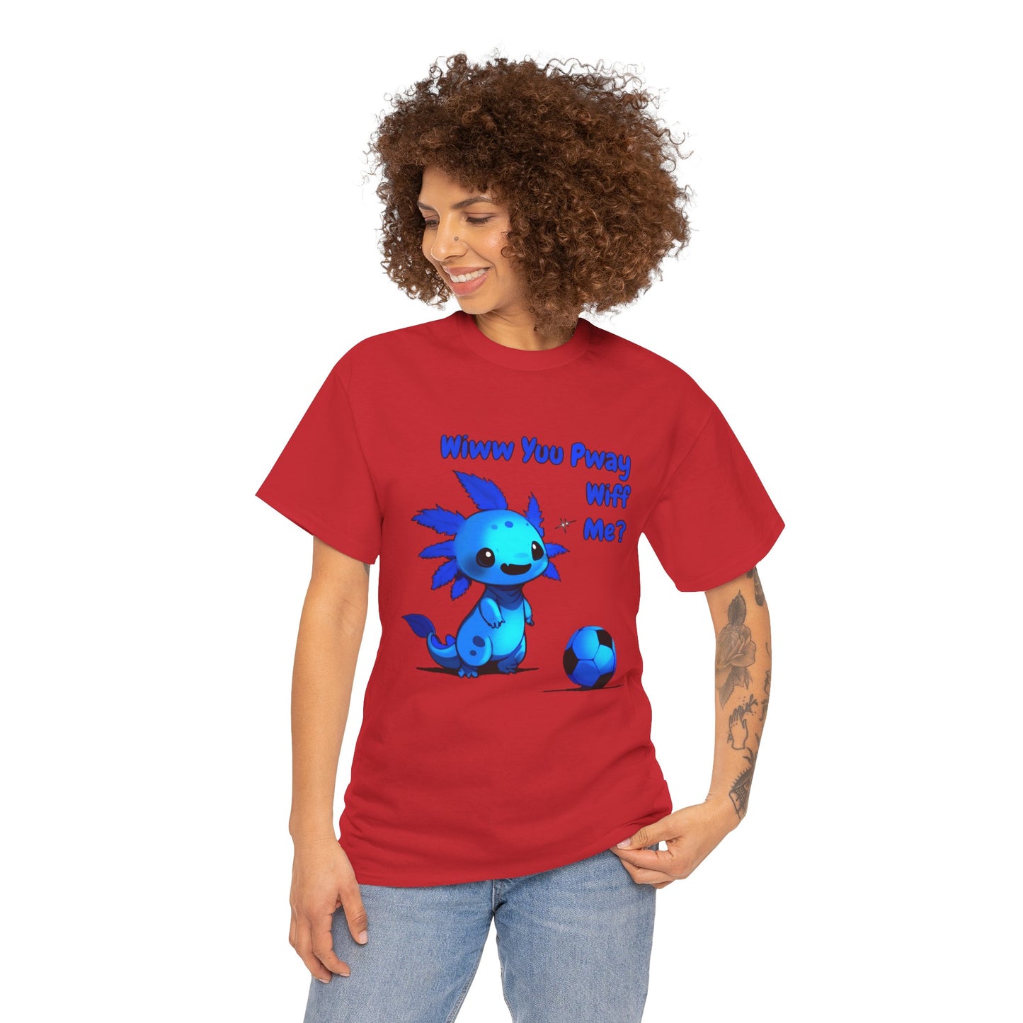 Wiww You Pway Wiff Me Soccer Axolotl Blue Unisex Tee Shirt