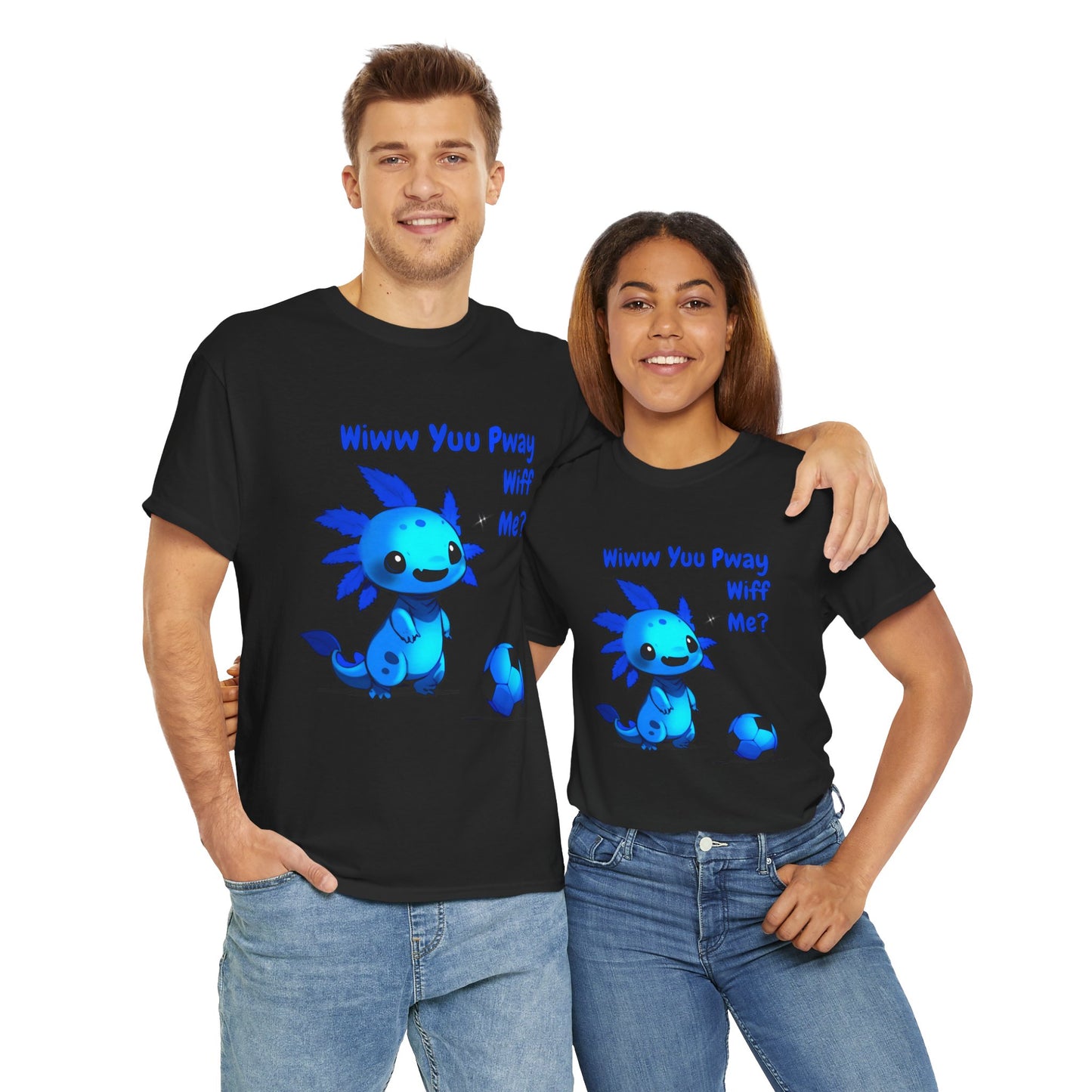 Wiww You Pway Wiff Me Soccer Axolotl Blue Unisex Tee Shirt