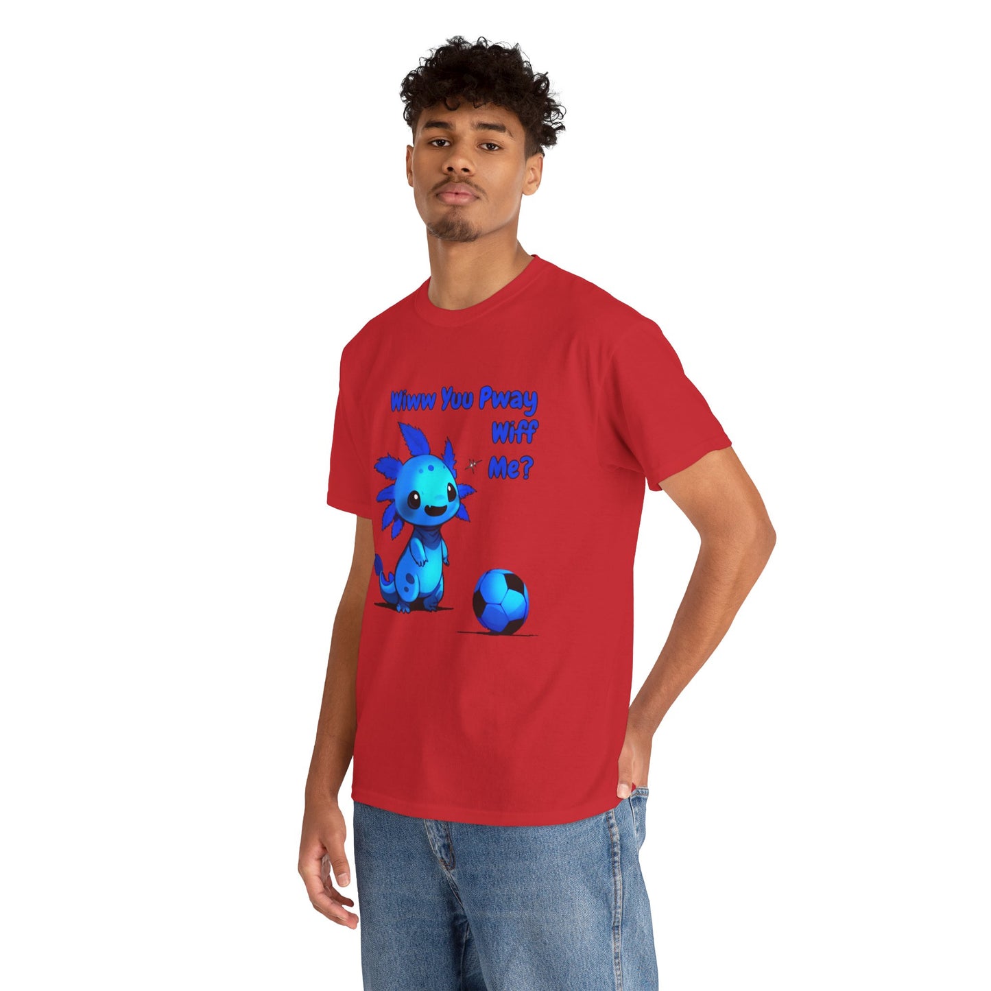 Wiww You Pway Wiff Me Soccer Axolotl Blue Unisex Tee Shirt