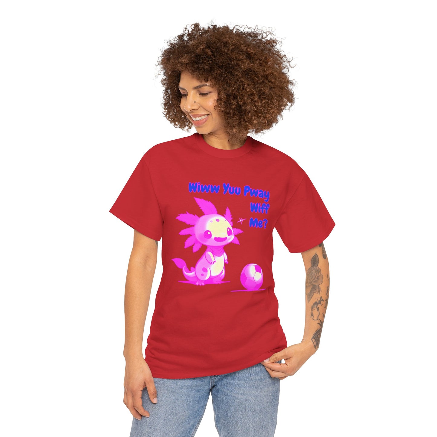 Wiww You Pway Wiff Me Soccer Axolotl Pink Unisex Tee Shirt