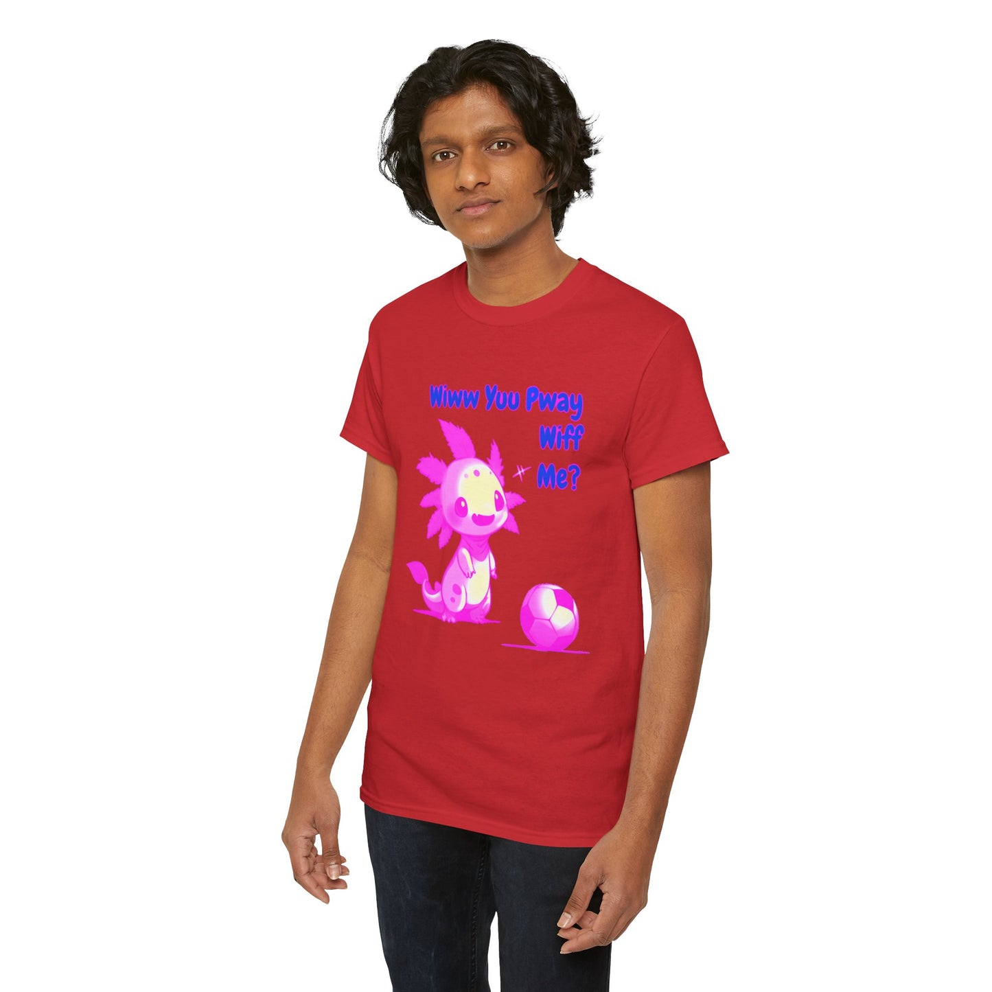 Wiww You Pway Wiff Me Soccer Axolotl Pink Unisex Tee Shirt