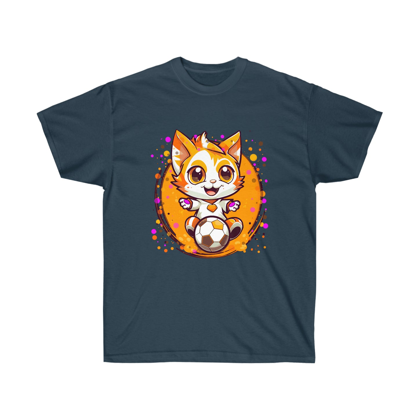 Happy Cat Tee shirt from soccer, playful graphic design, perfect for Halloween too