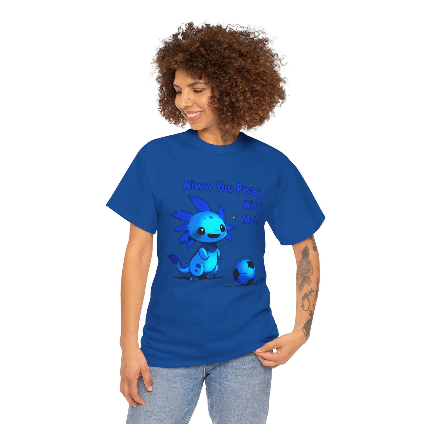 Wiww You Pway Wiff Me Soccer Axolotl Blue Unisex Tee Shirt