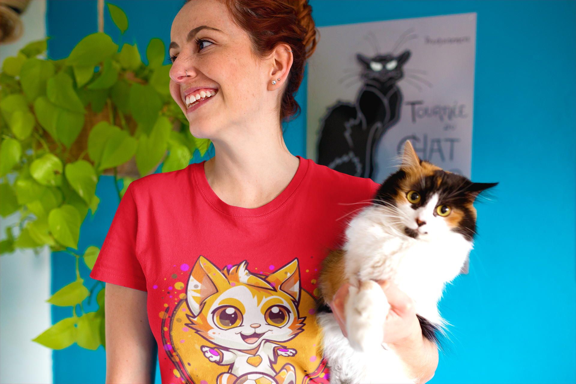 Happy Cat Tee shirt from soccer, playful graphic design, perfect for Halloween too