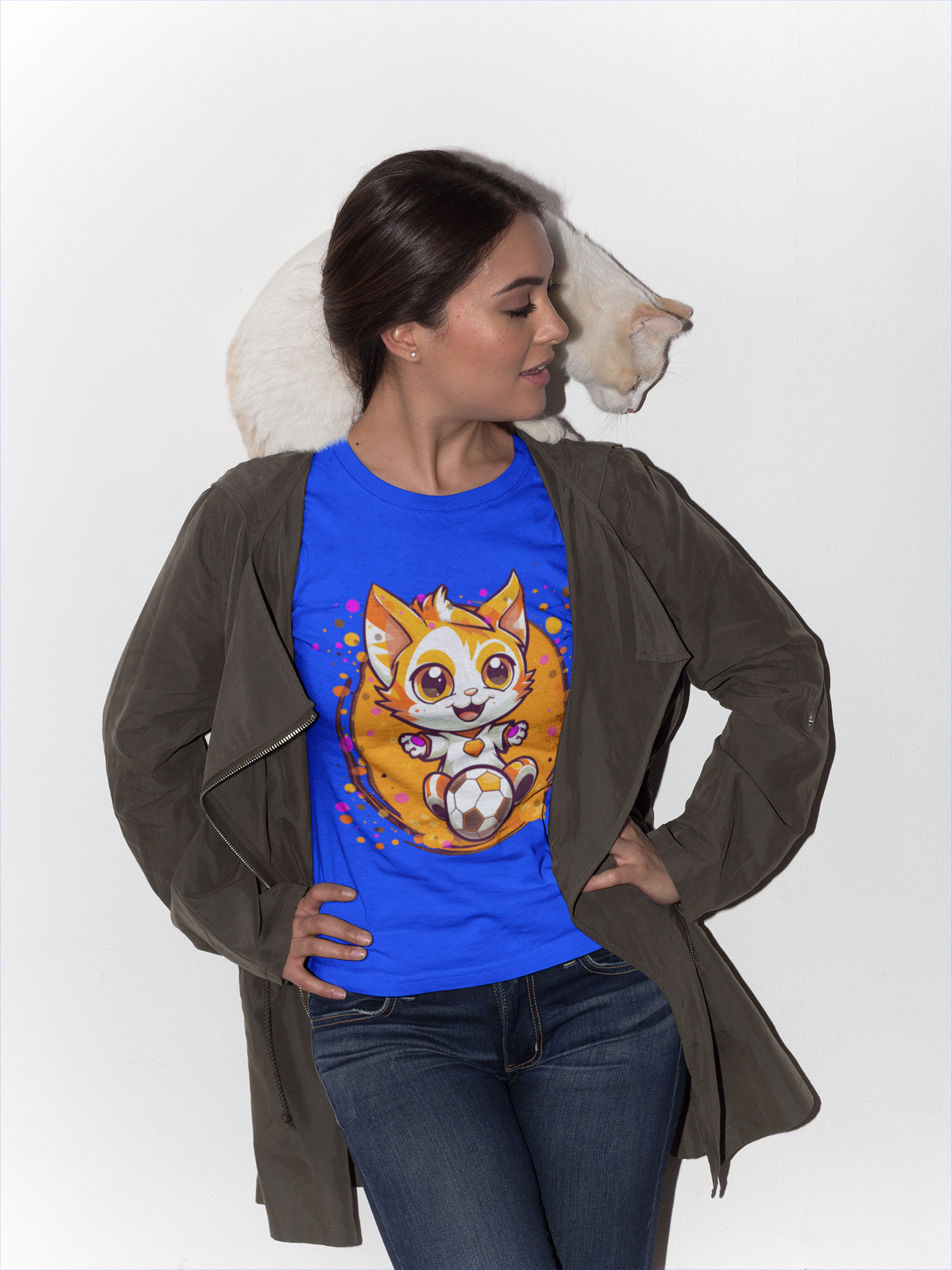 Happy Cat Tee shirt from soccer, playful graphic design, perfect for Halloween too