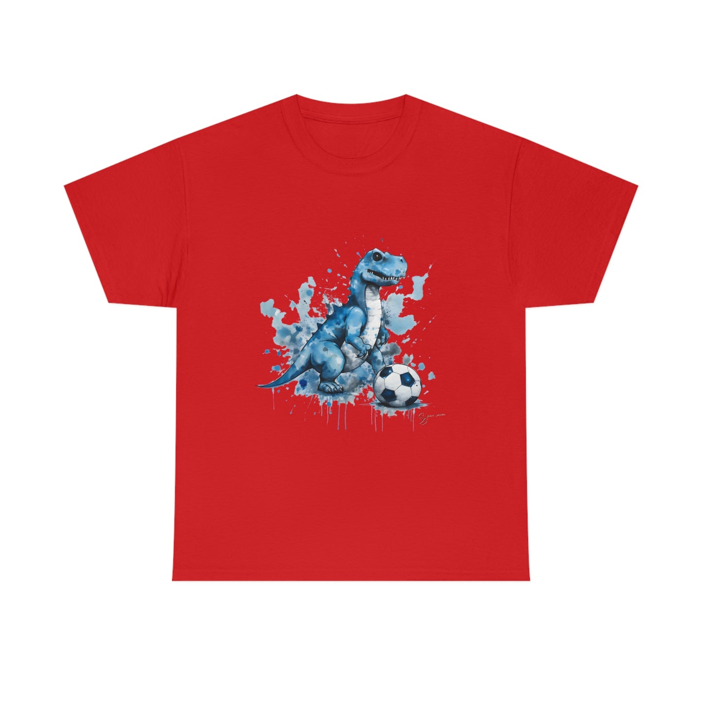 Blue Water Color Soccer T-Rex Shirt red shirt mockup