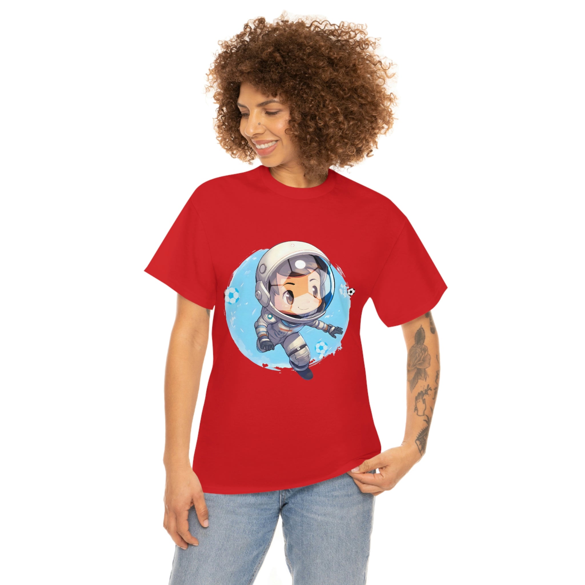 Soccer Chibi Astronaut Unisex Heavy Cotton Soccer Tee Shirt