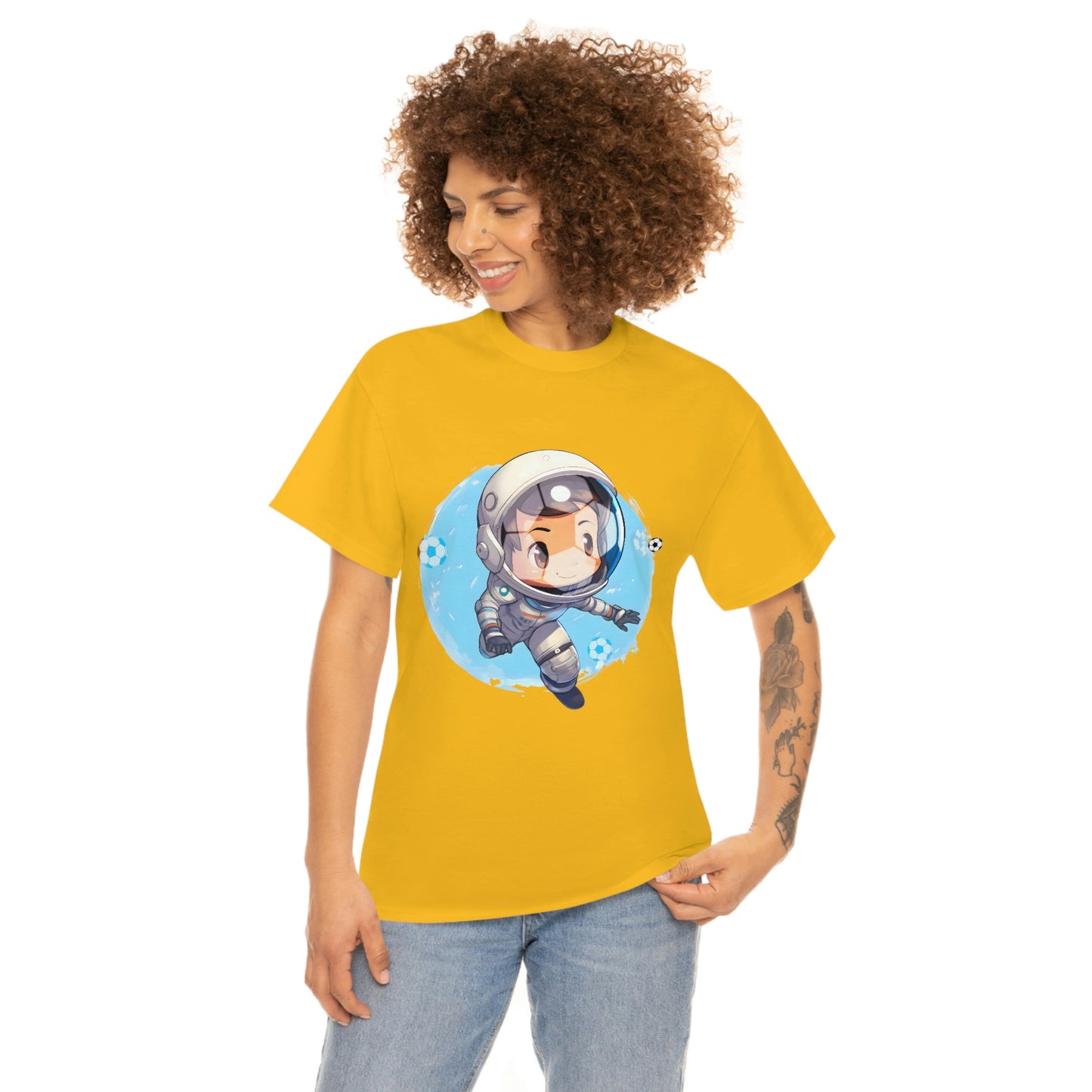 Soccer Chibi Astronaut Unisex Heavy Cotton Soccer Tee Shirt