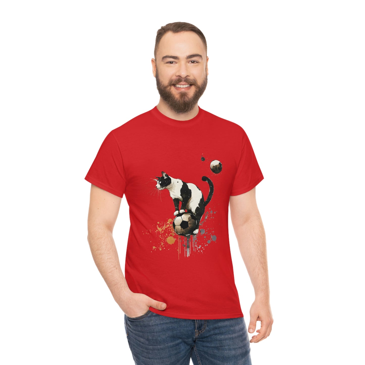 Cat on a Ball, Balancing Cat Facing Left, Unisex Ultra Cotton Soccer Tee Shirt