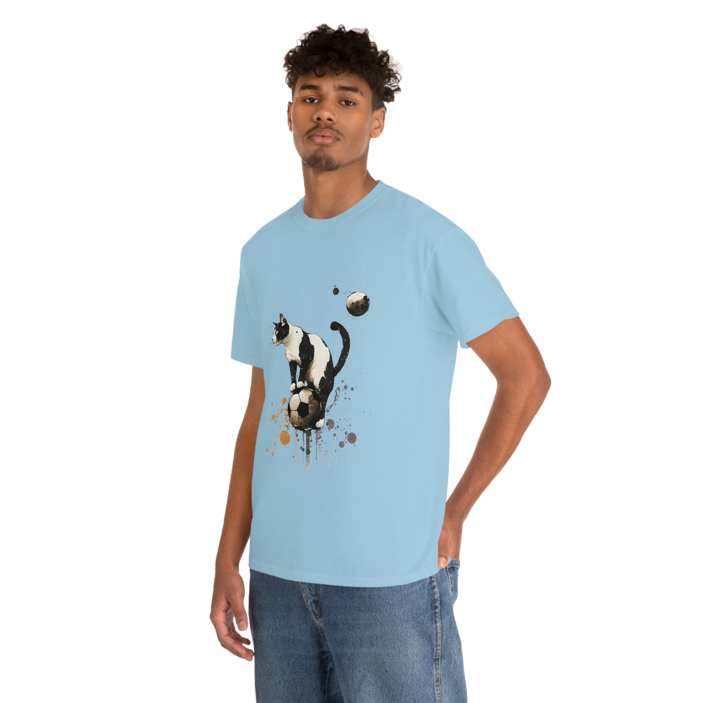 Cat on a Ball, Balancing Cat Facing Left, Unisex Ultra Cotton Soccer Tee Shirt