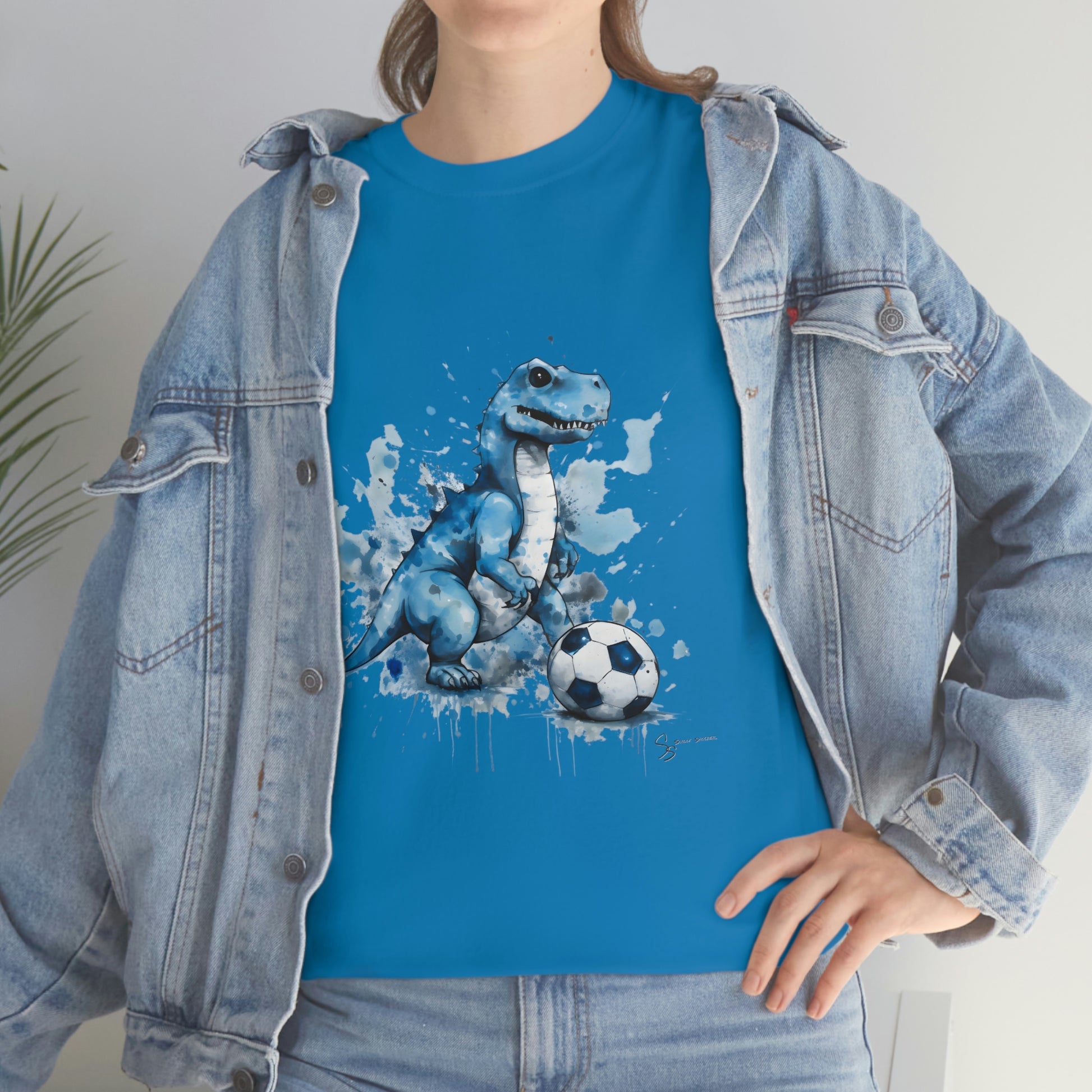 Blue Water Color Soccer T-Rex Shirt levi jeans jacket blue shirt mockup