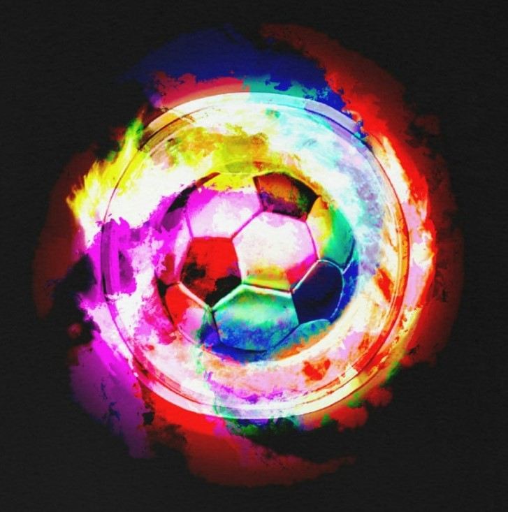 Black Background: Rainbow Nebula Soccer Design