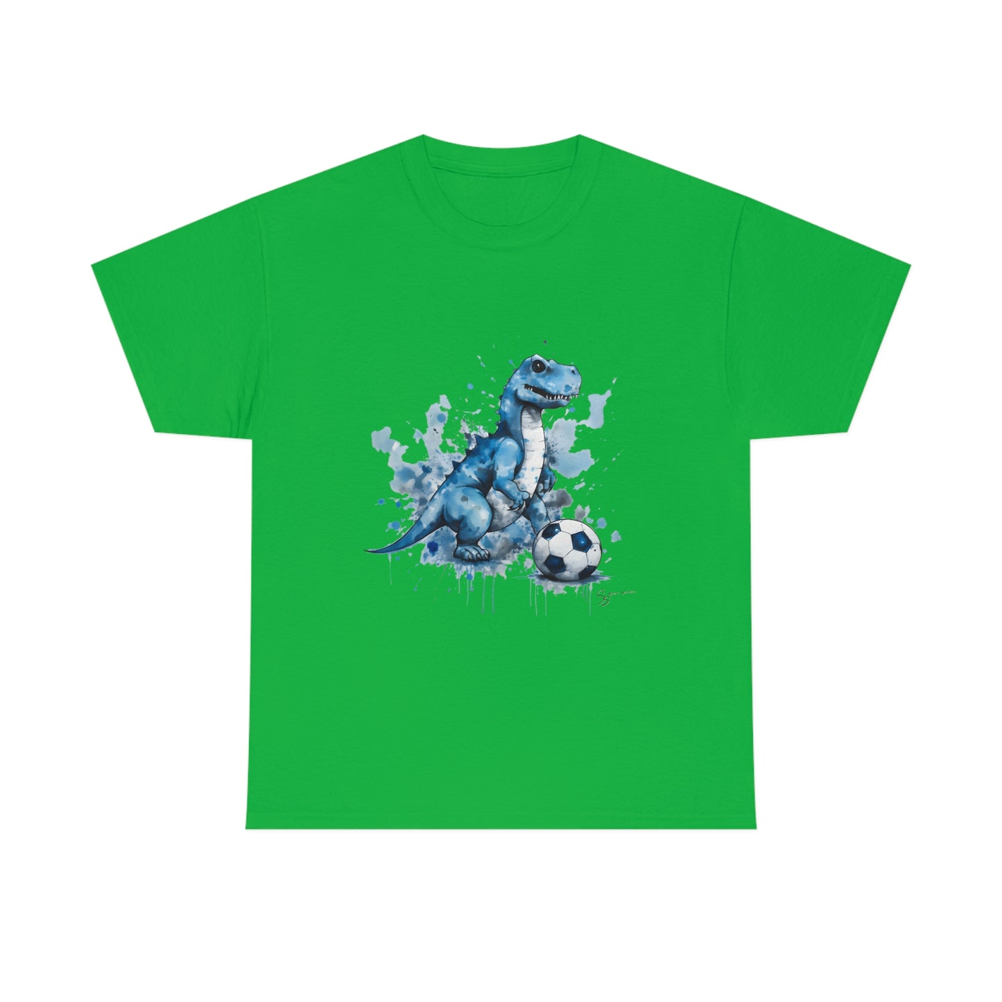 Blue Water Color Soccer T-Rex Shirt green shirt mockup