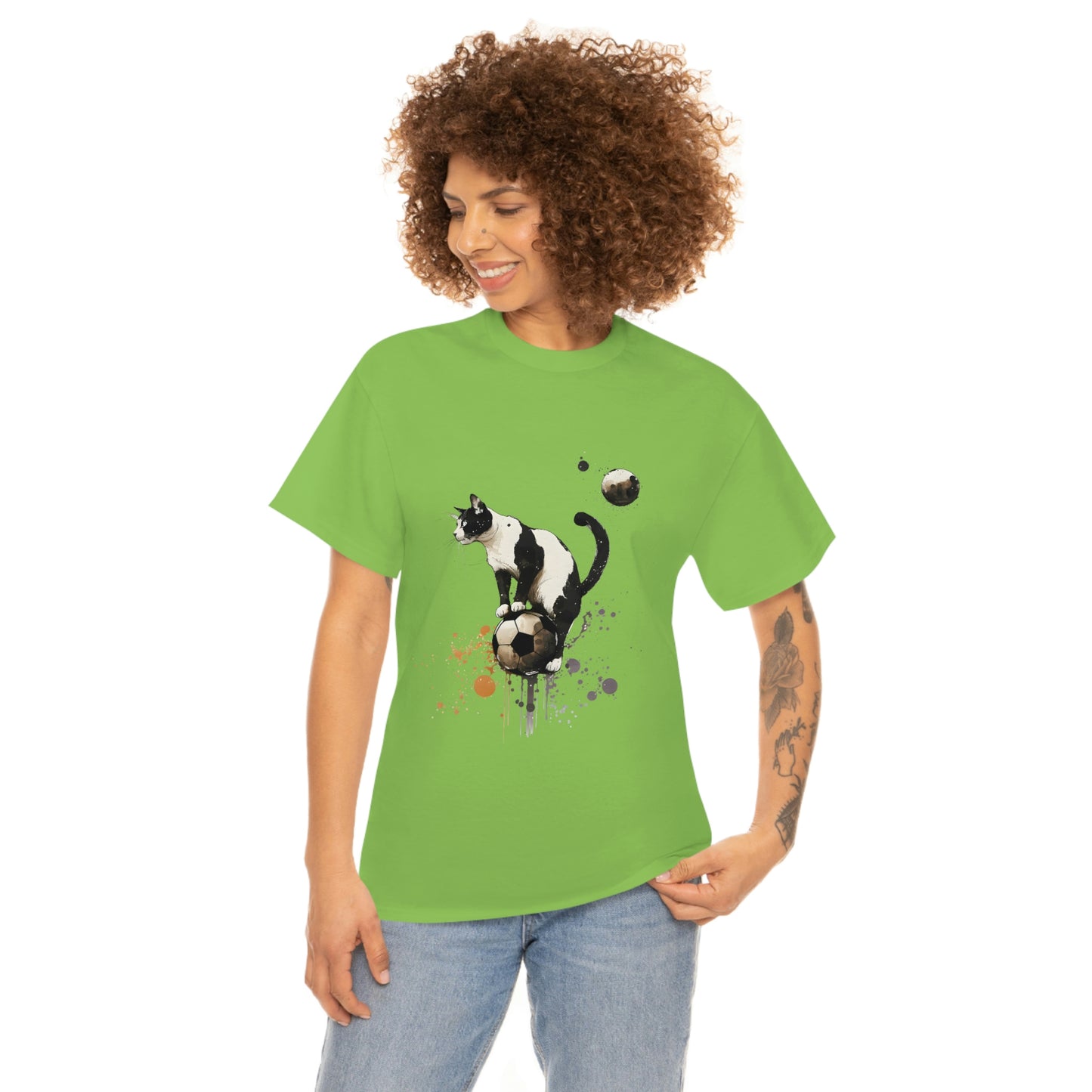 Cat on a Ball, Balancing Cat Facing Left, Unisex Ultra Cotton Soccer Tee Shirt