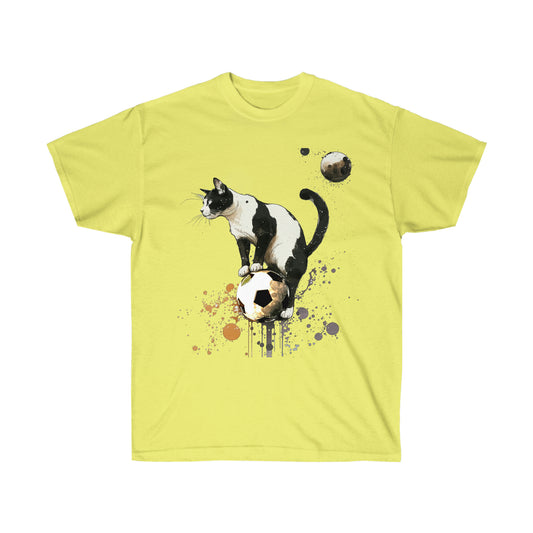 Cat on a Ball, Balancing Cat Facing Left, Unisex Ultra Cotton Soccer Tee Shirt