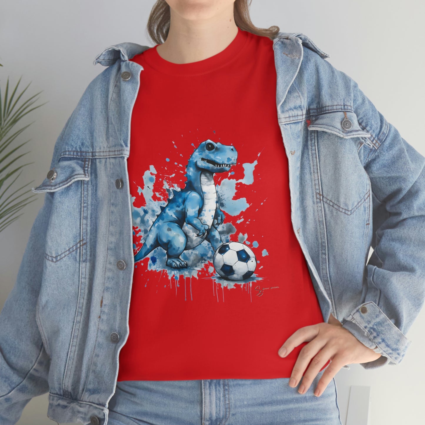 Blue Water Color Soccer T-Rex Shirt levi jeans jacket red shirt mockup