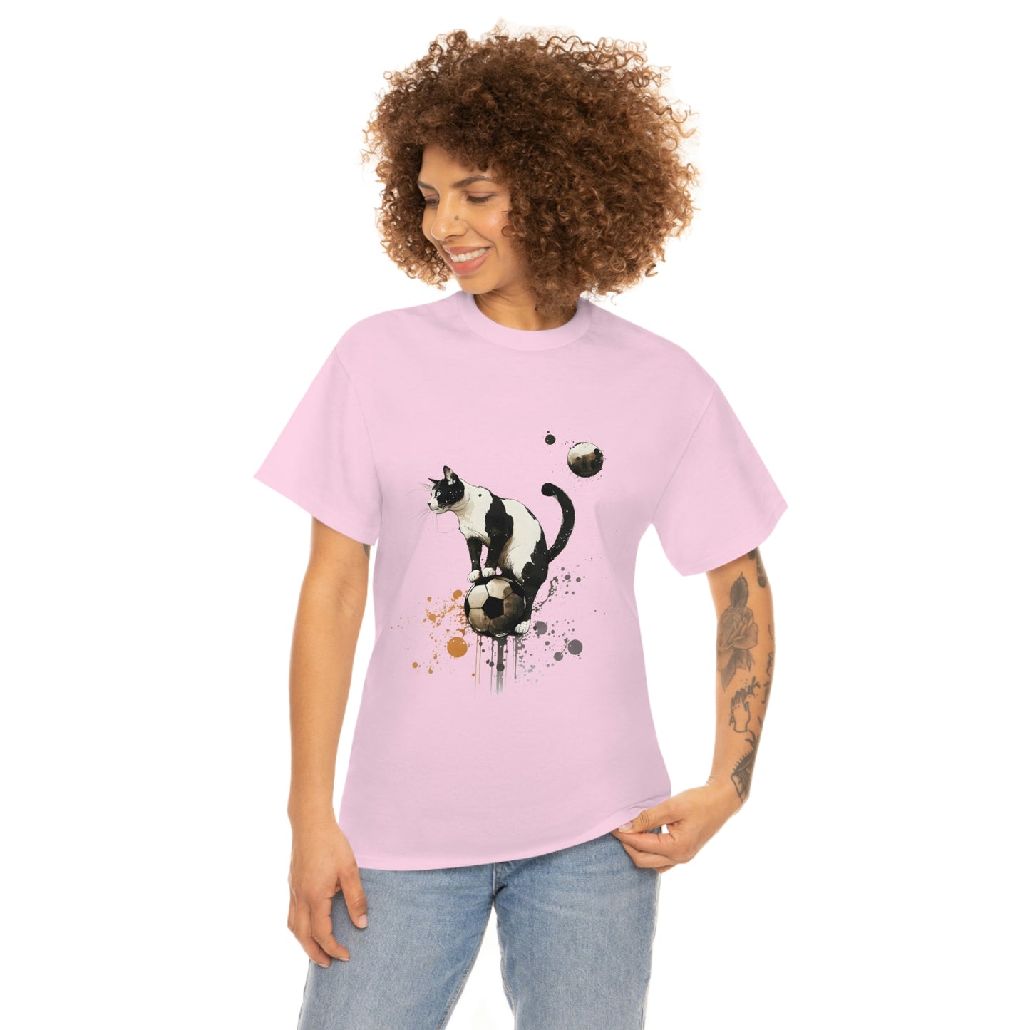 Cat on a Ball, Balancing Cat Facing Left, Unisex Ultra Cotton Soccer Tee Shirt