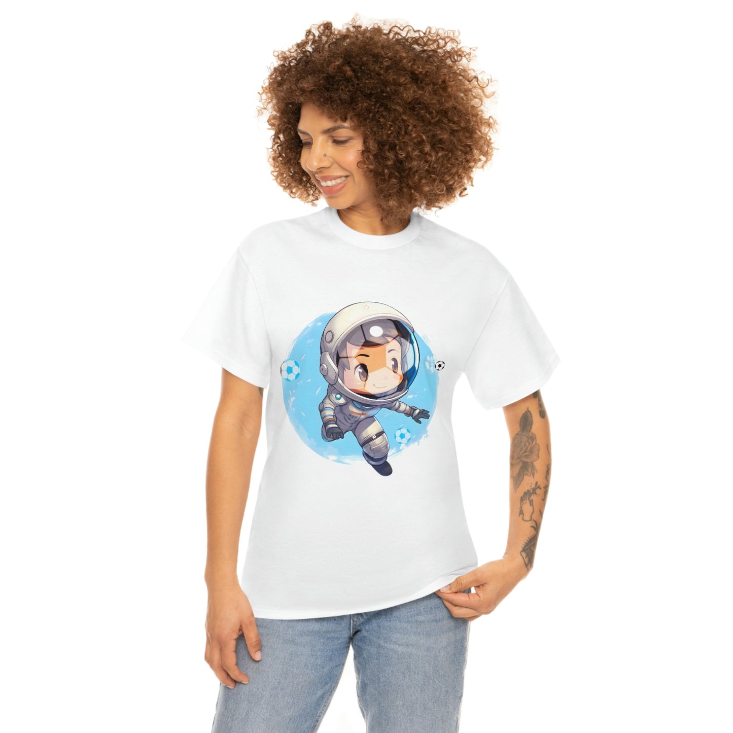 Soccer Chibi Astronaut Unisex Heavy Cotton Soccer Tee Shirt