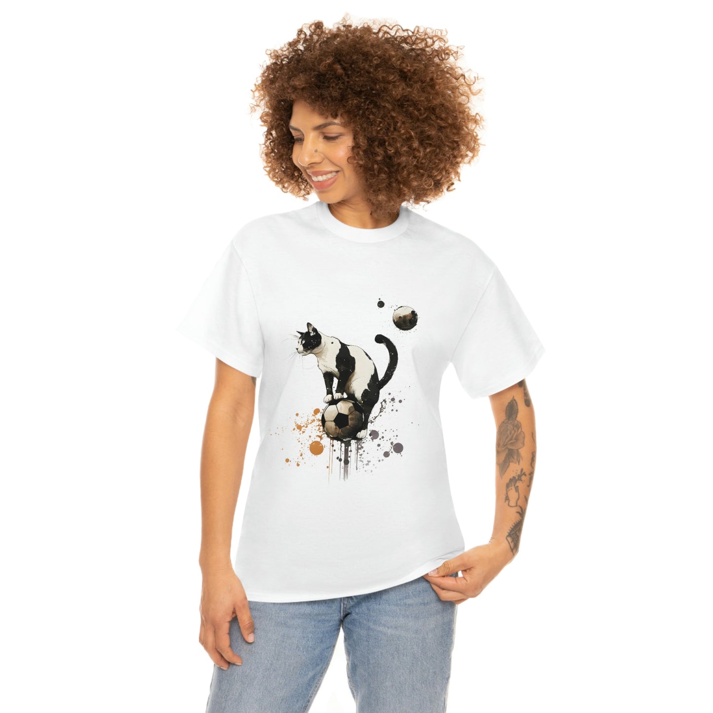 Cat on a Ball, Balancing Cat Facing Left, Unisex Ultra Cotton Soccer Tee Shirt