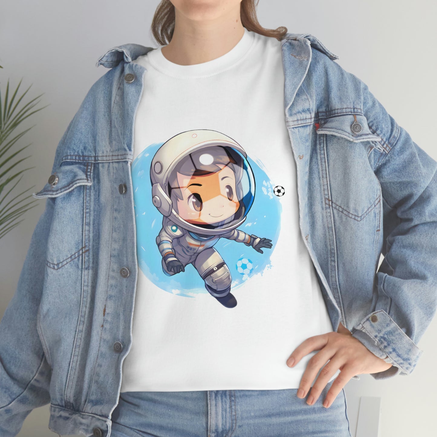 Soccer Chibi Astronaut Unisex Heavy Cotton Soccer Tee Shirt