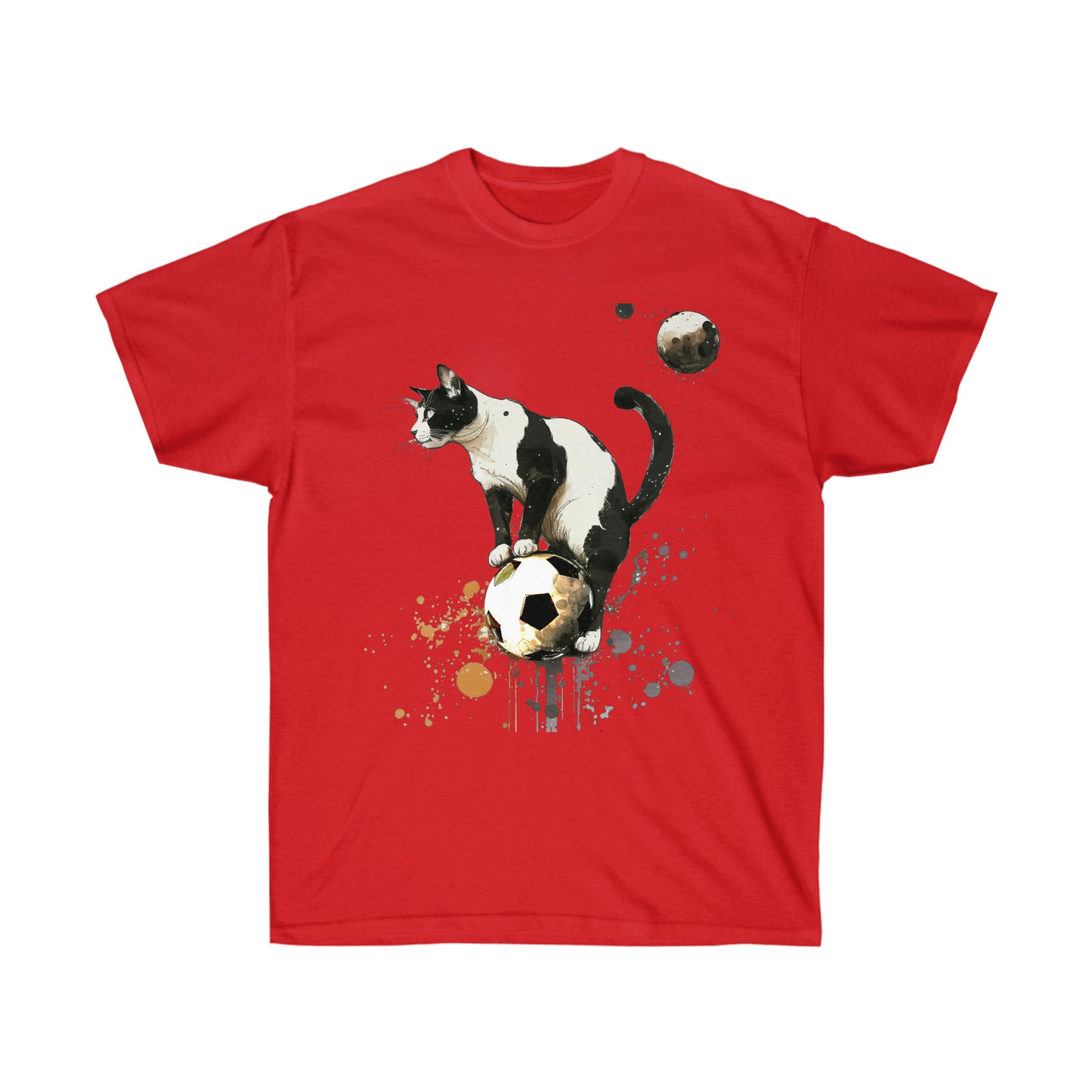 Cat on a Ball, Balancing Cat Facing Left, Unisex Ultra Cotton Soccer Tee Shirt