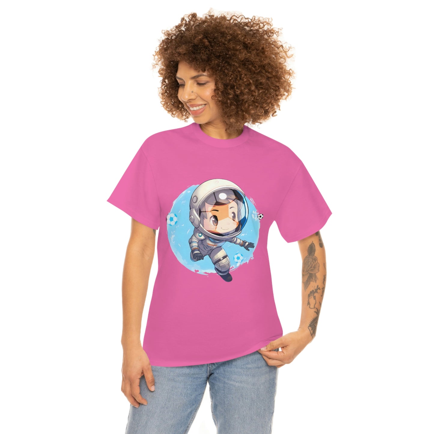 Soccer Chibi Astronaut Unisex Heavy Cotton Soccer Tee Shirt