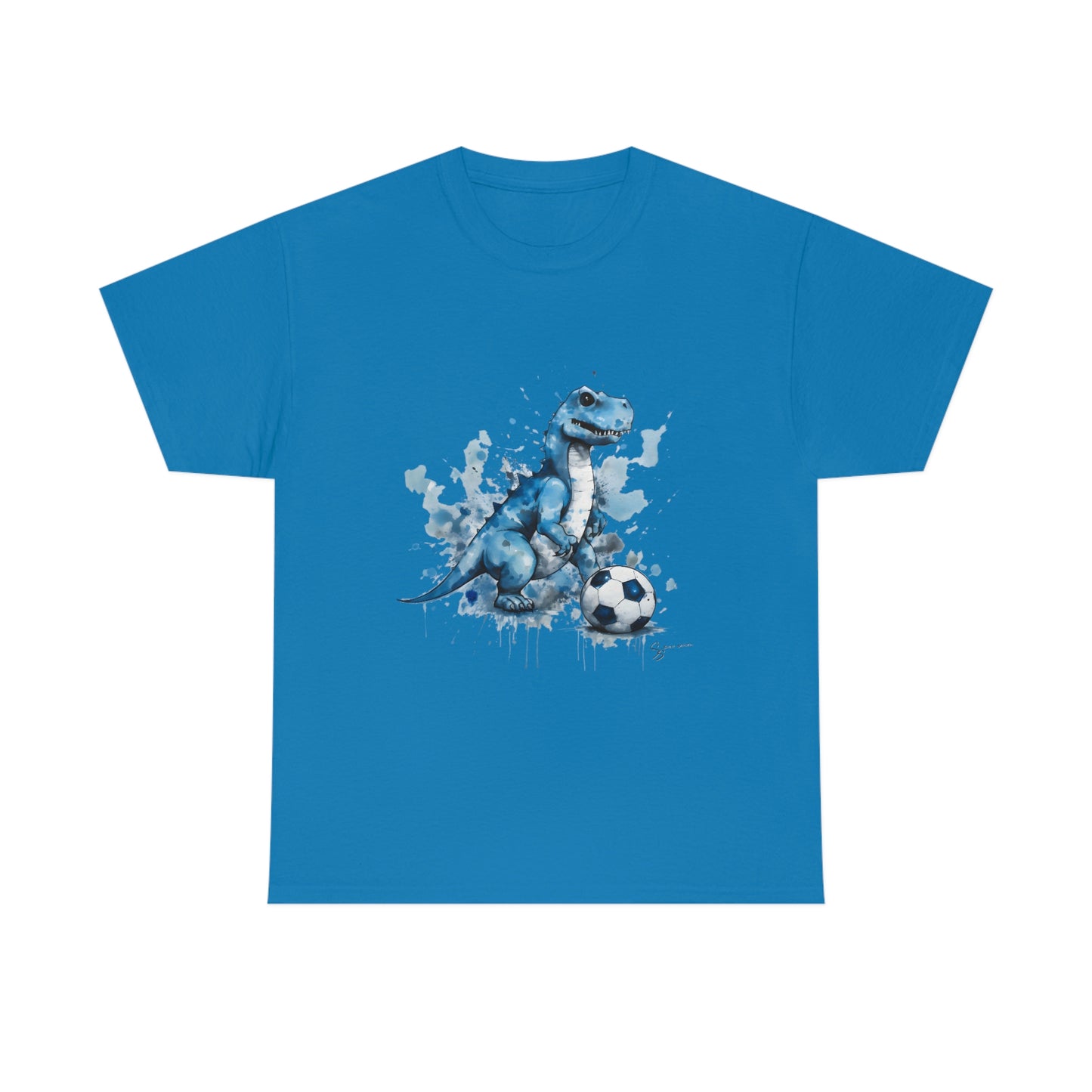 Blue Water Color Soccer T-Rex Shirt blue shirt mockup