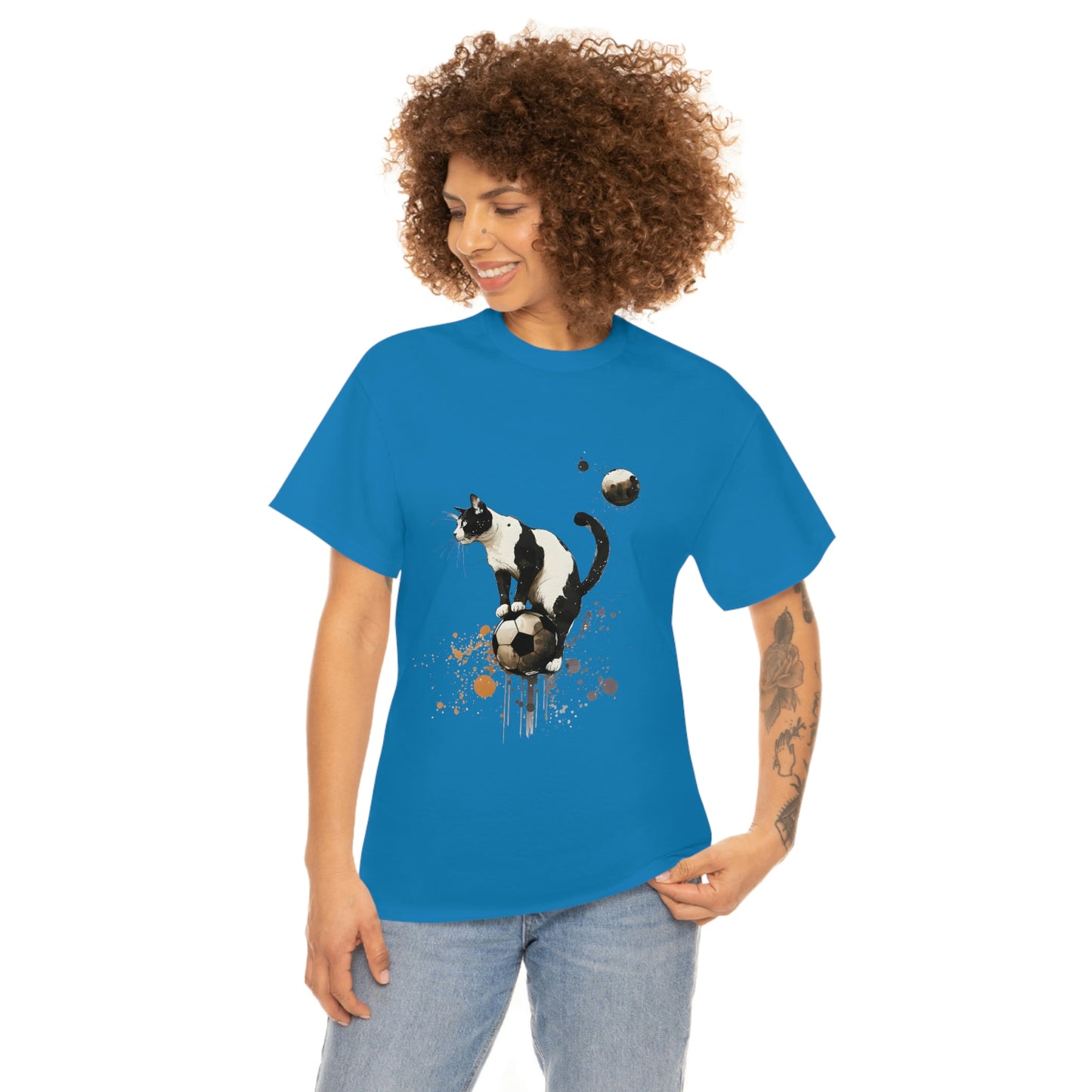 Cat on a Ball, Balancing Cat Facing Left, Unisex Ultra Cotton Soccer Tee Shirt